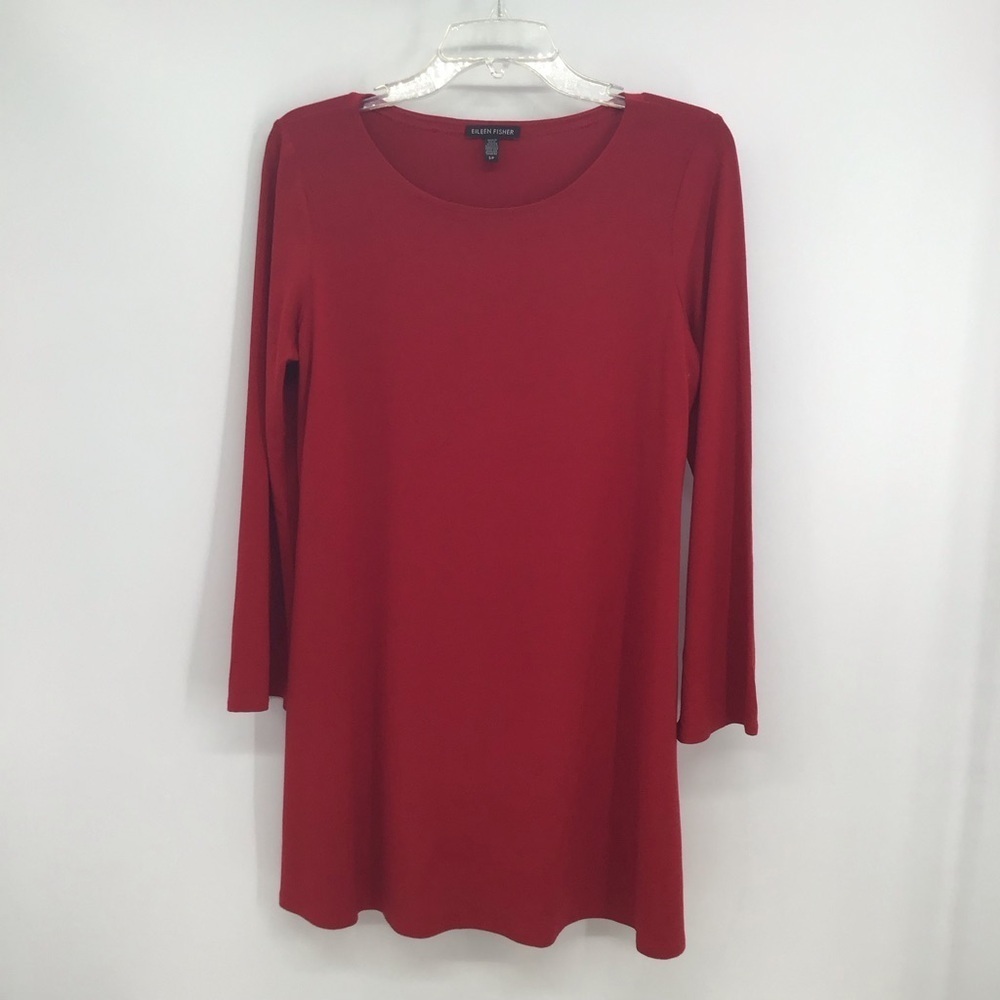 Eileen Fisher Bateau Neck Viscose Jersey Knit Dress/Top Career Red Size Small